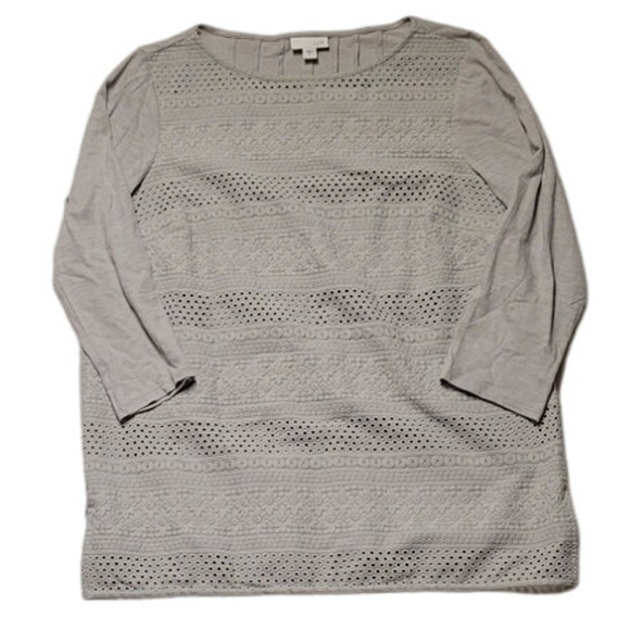 J. Jill Gray Eyelet Embroidered Cotton Tunic Top Granny Core Coastal Grandma‎  S - Picture 4 of 7